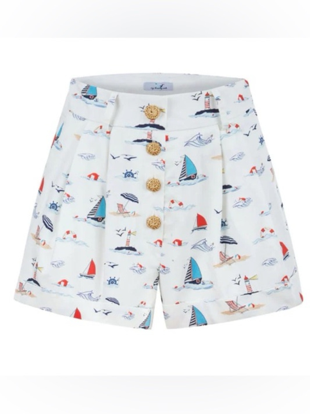 My Beachy Side x Emily in Paris Marin Cuffed Shorts White Nautical NWT S